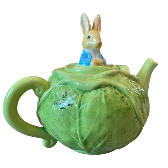 Beatrix Potter Peter Rabbit Easter Cabbage Shaped Teapot Bunny Lid Embossed New - Picture 5 of 16